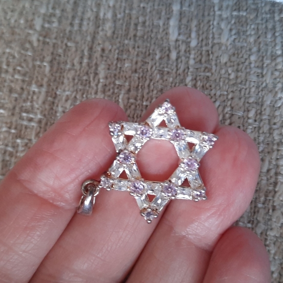 Sterling silver, clear stone baguettes and pink stone Star of David - Picture 4 of 6